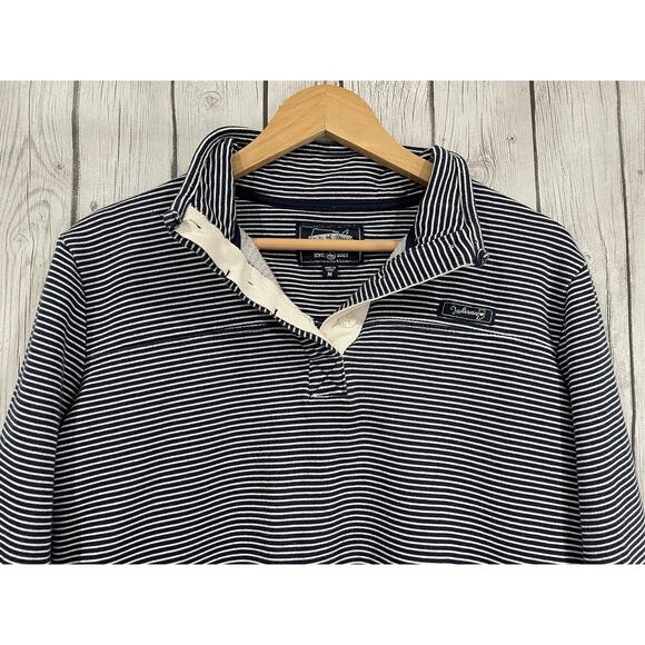 State of Mine Indiana Blue White Stripe Quarter Button Up Pullover Sweater Med - Picture 7 of 13